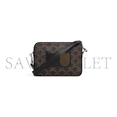 CELINE SMALL MESSENGER BAG IN TRIOMPHE CANVAS AND CALFSKIN 113942EVJ.38SI (20.5*15*5cm)